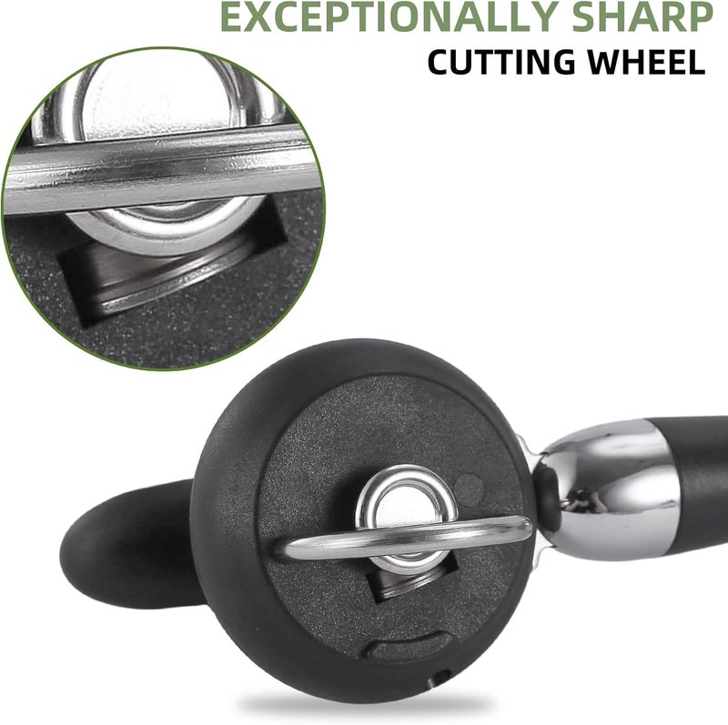 Kitver Can Opener Manual Tin Opener Stainless Steel Heavy Duty, Oversized Hand-held Easy Rotary Knob, Safe Cut Manual Can Opener with Non-Slip Handle, Smoother Cut Sharp Blade for Seniors Kitchen Tool, Black - Image 3